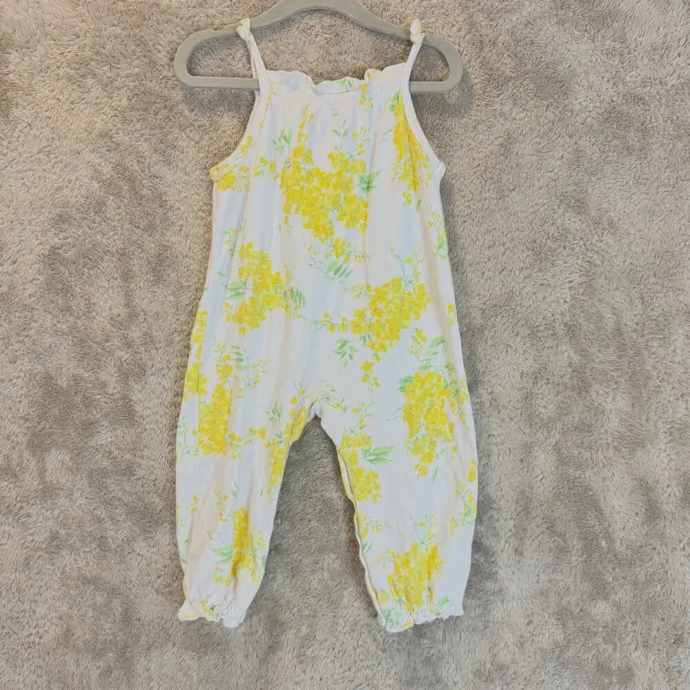 Laura Ashley Baby Romper 24 Months Smocked Jumpsuit Yellow Floral Girls